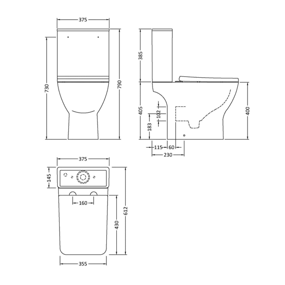 Sullivan Standard Height Close Coupled Square Toilet