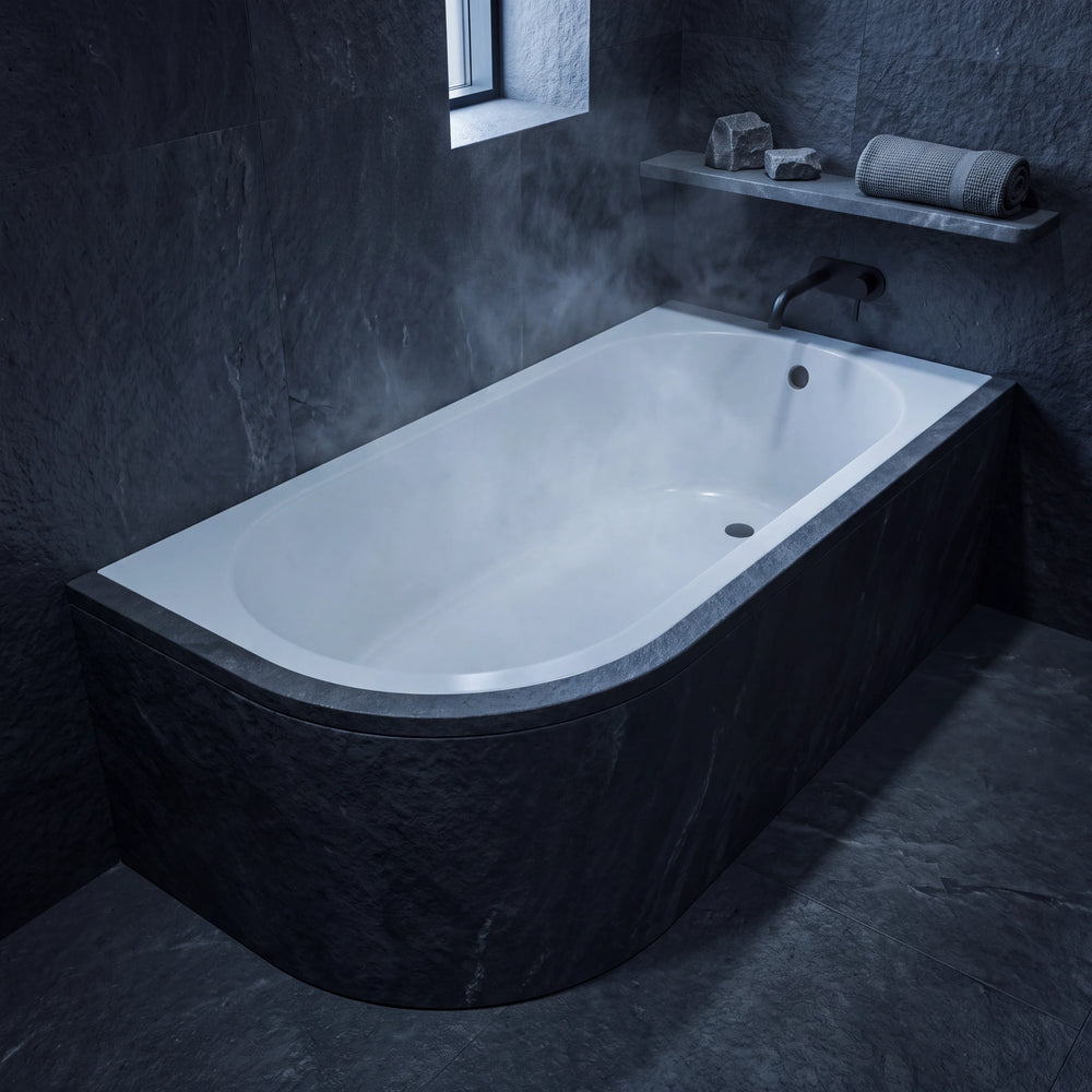 1700 x 750mm J Shaped Curved Rectangular Bath