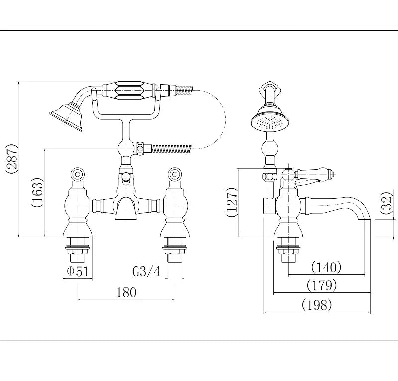 Lever Bath Shower Mixer Tap with Handset & Hose Clarice