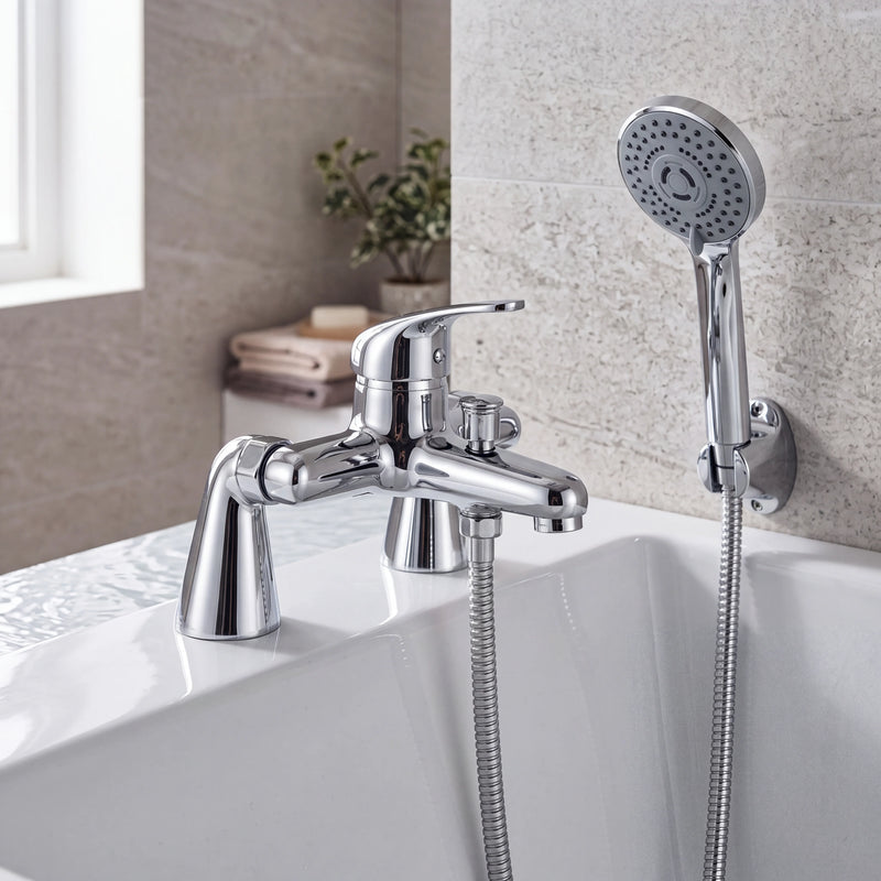 Bath Shower Mixer Tap with Handset & Hose Poma