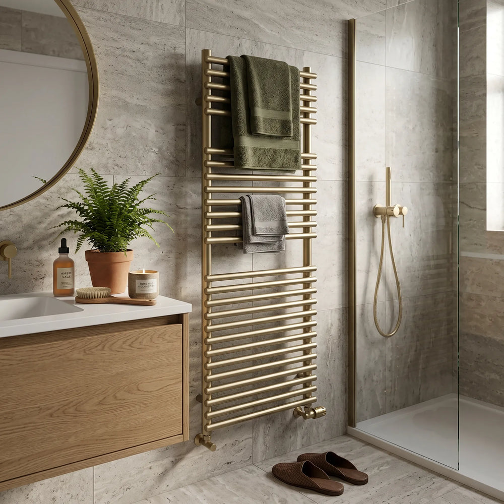 Round Tube Ladder Rail 500 x 1190mm Brushed Brass Teplo