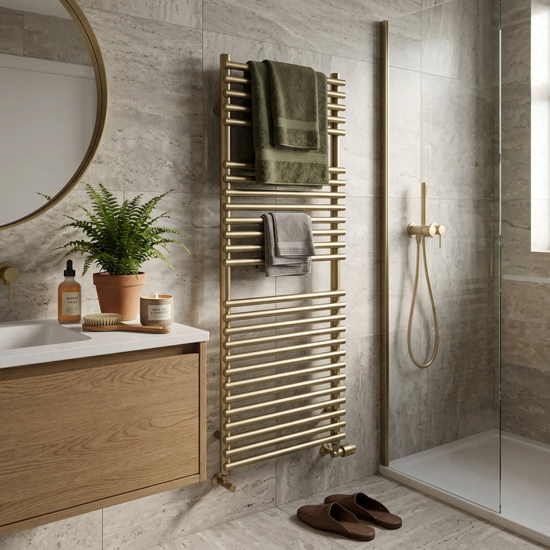 Round Tube Ladder Rail 500 x 1190mm Brushed Brass Teplo