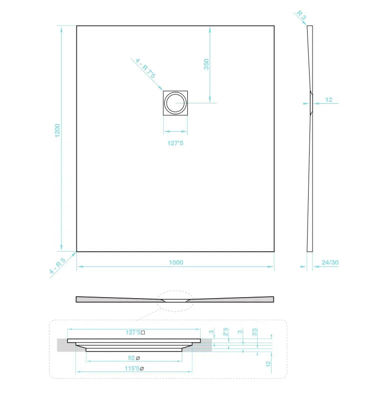 Giorgio2 Rectangle Shower Tray 1200 x 1000 White Slate