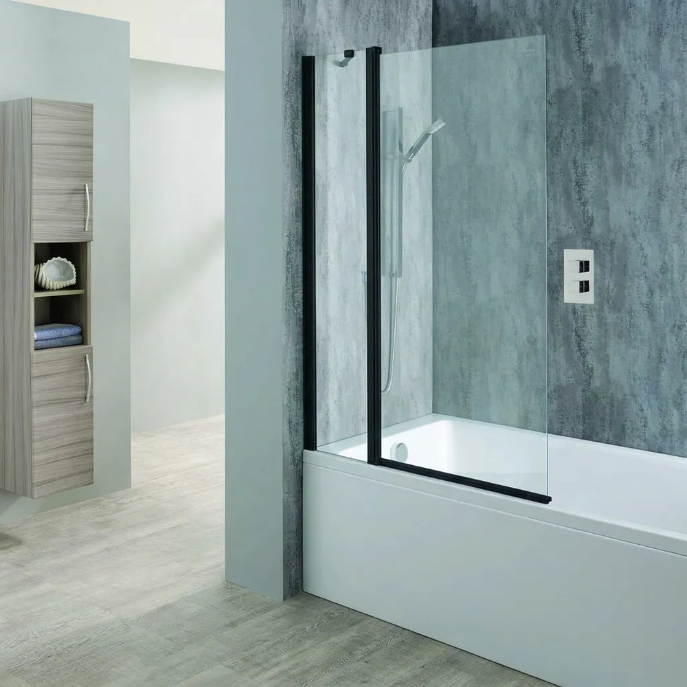 Messina double panel rectangular bath screen - Matt Black