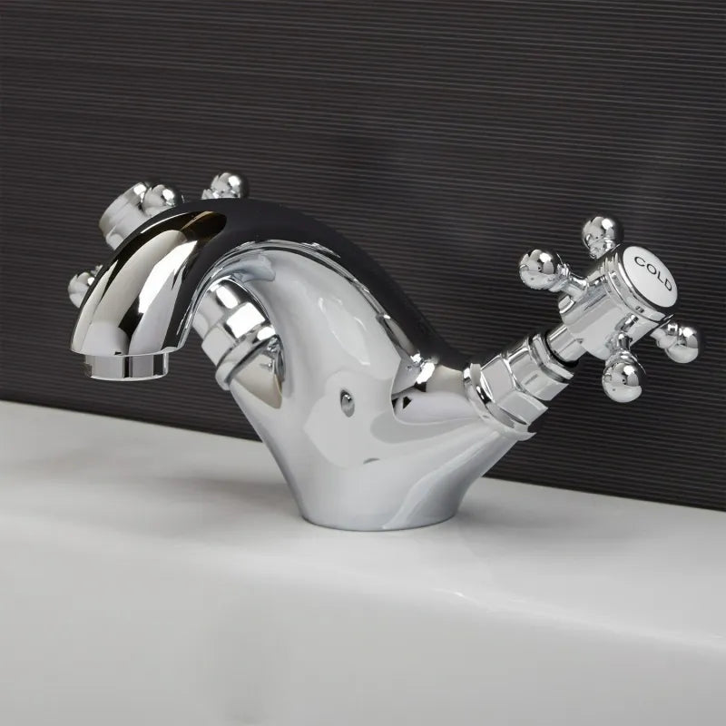 Chester crosshead basin mono mixer tap with waste in chrome, heritage-style crosshead handles with modern function