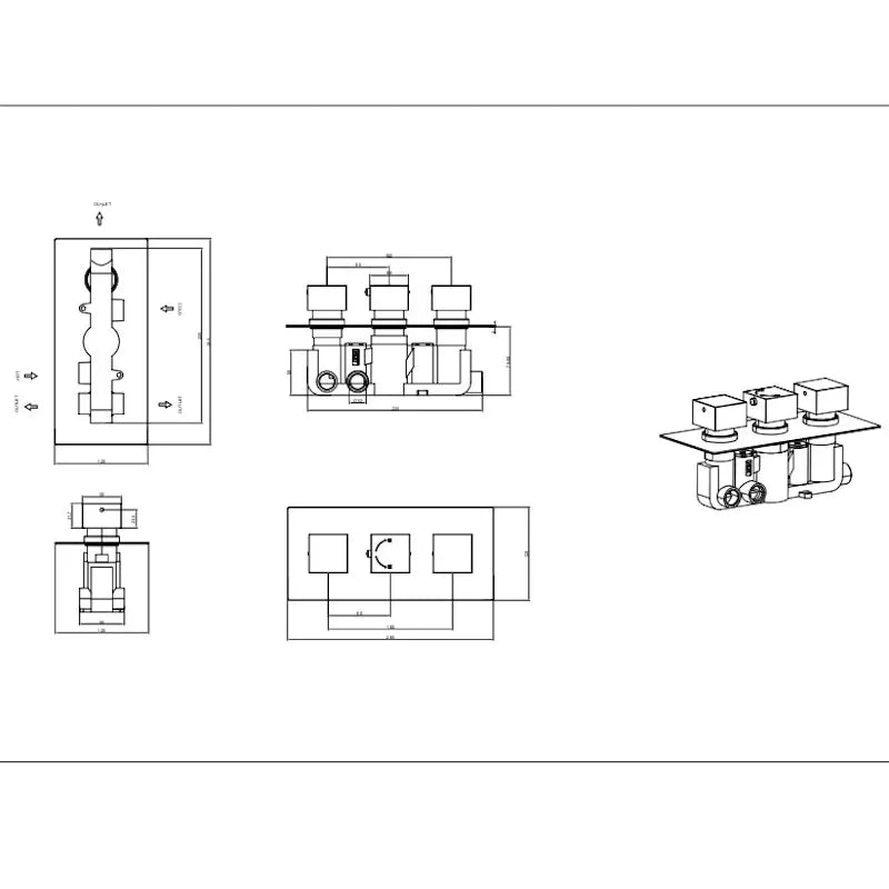 Square Shower Valve Triple 3-Way 38 Stop Ribble