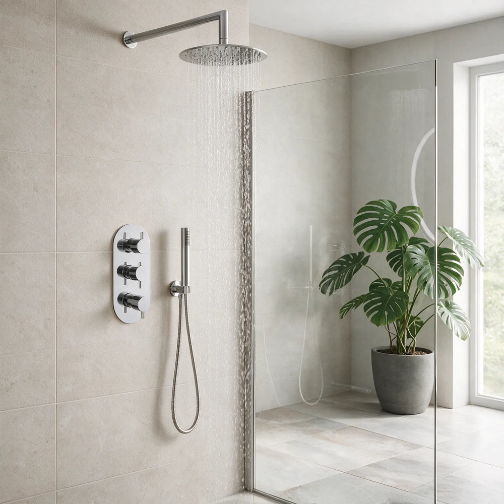Round Shower Valve Triple 3-Way 38 Stop Tweed