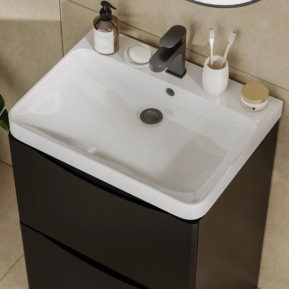 Zentro 600mm Floorstanding Black Vanity Unit