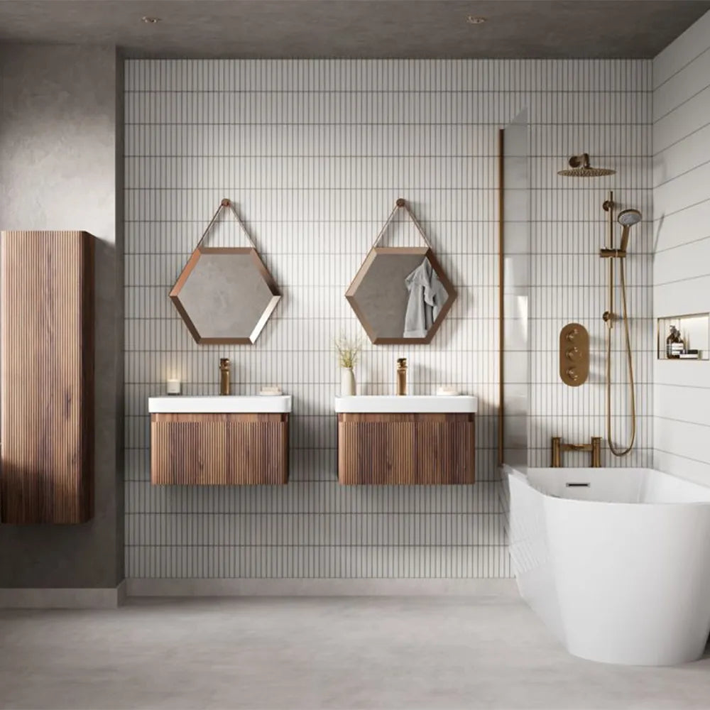 Wabi 605mm Wall Hung 1 Drawer Unit and Basin Walnut