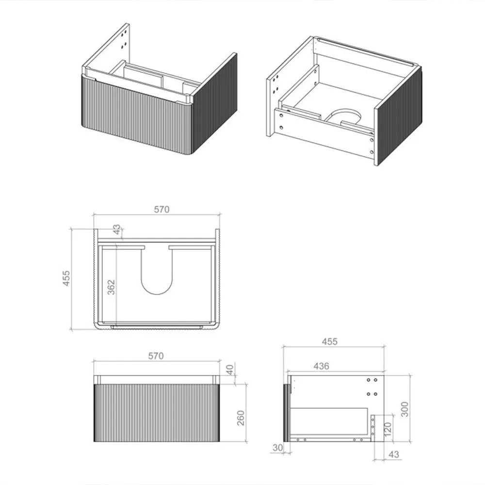 Wabi 605mm Wall Hung 1 Drawer Unit and Basin Walnut