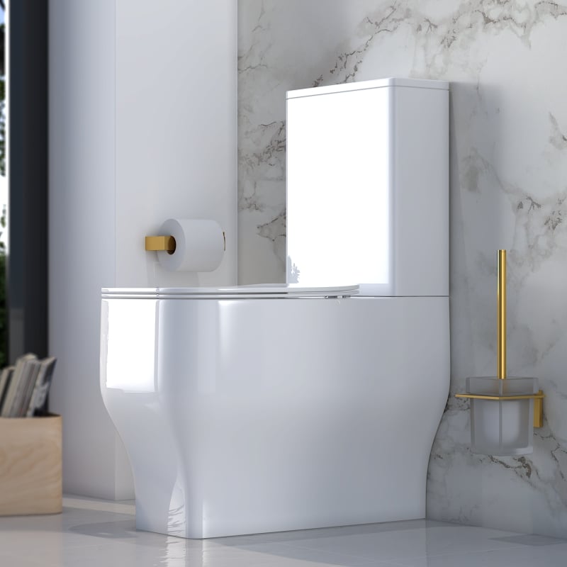 Tilia rimless close coupled fully shrouded WC in comfort height white, clean modern design with concealed pipework