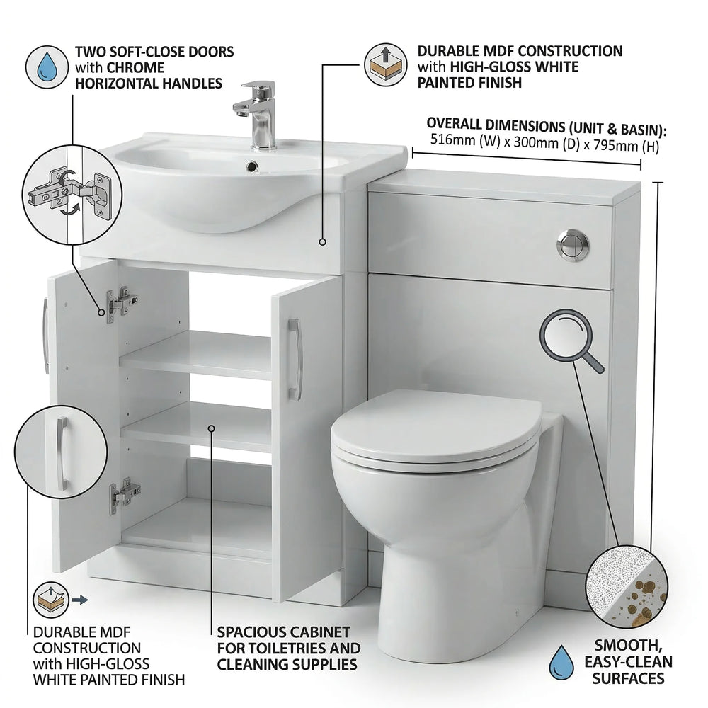 Kiana 1050mm Combination Vanity Unit & BTW Toilet Complete Suite