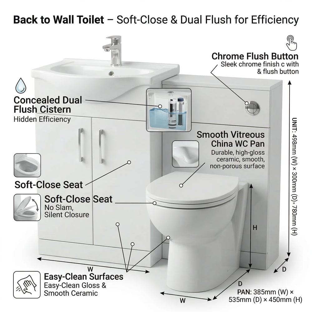 Kiana 1050mm Combination Vanity Unit & BTW Toilet Complete Suite