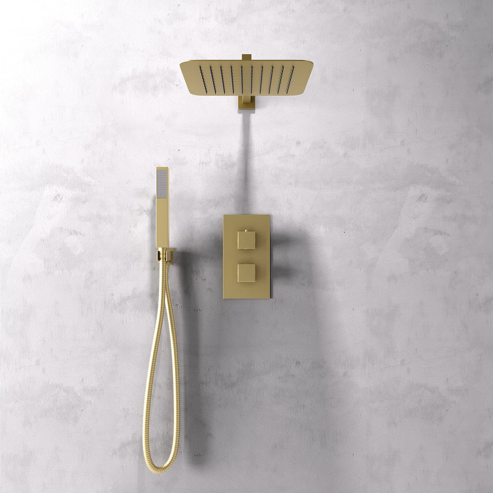 Concealed Shower Twin Valve, Fixed Shower Head & Handset Square