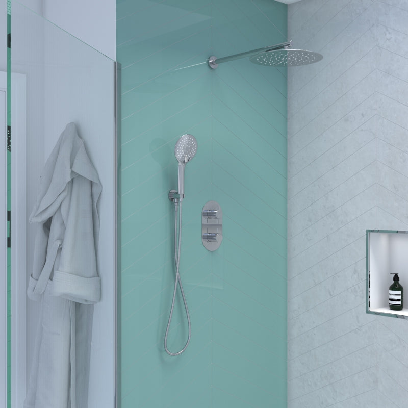 Concealed Shower Twin Valve, Fixed Shower Head & Handset Round
