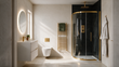 Smart Digital Shower Suite with 900mm Odessa Quadrant Enclosure, Elvia Vanity Unit & Wall Hung Toilet - Brushed Brass