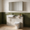 Oliver 1200mm cashmere vanity and toilet combination with semi recessed basin, chrome tap, back to wall toilet and twin mirror cabinets