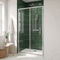 900mm chrome bifold shower door fitted wall to wall in a green tiled recess with tray and square exposed shower