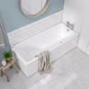 1800 x 800 Slim single ended bath with white panels and chrome bath filler tap in a bright coastal bathroom