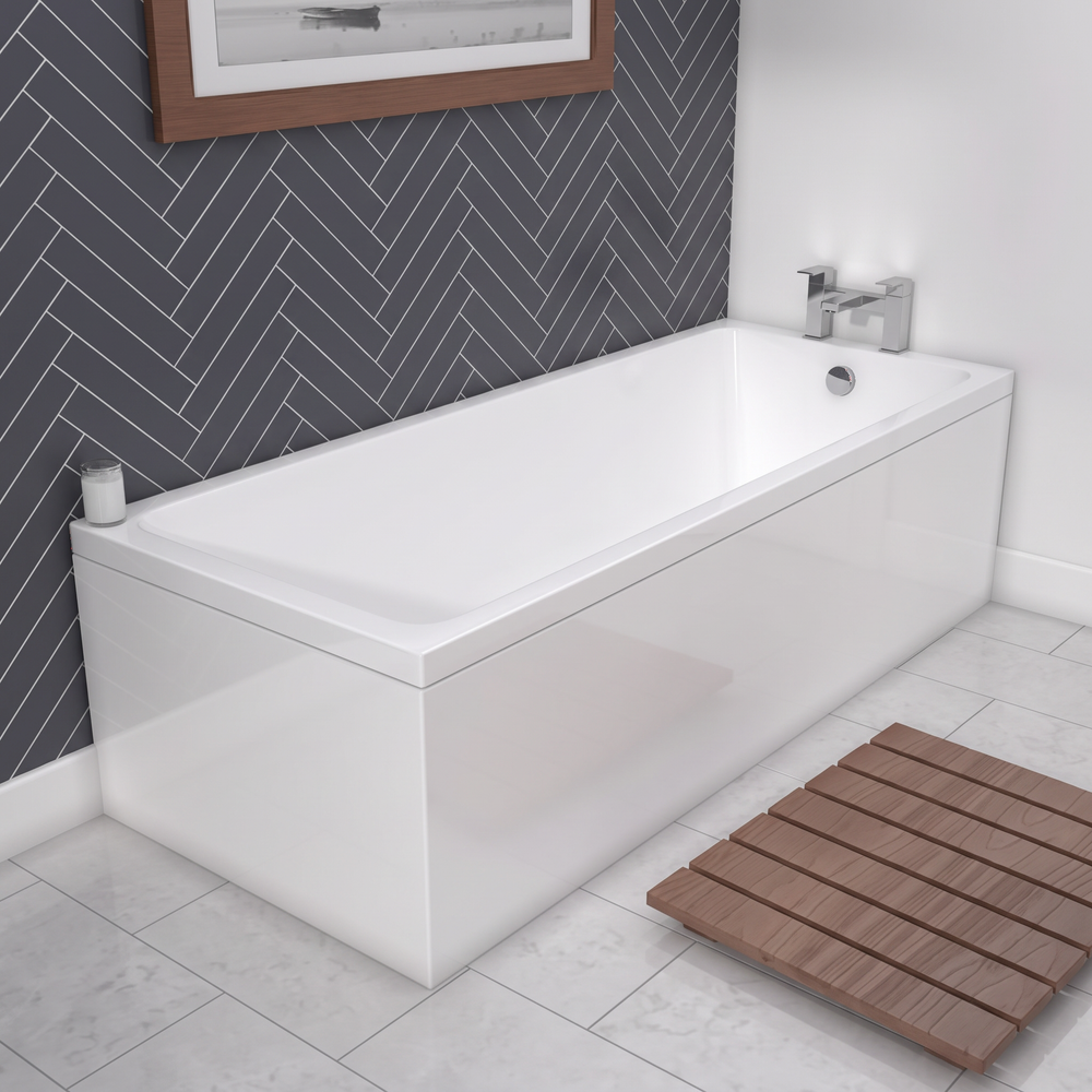 Slim single ended bath shape with 1800mm front panel and 800mm end panel