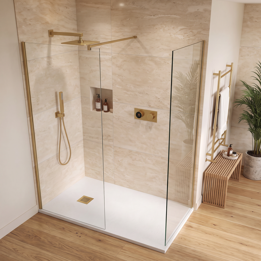 Elevated view of the 1400 x 800mm walk-in shower layout with 700mm and 800mm glass panels