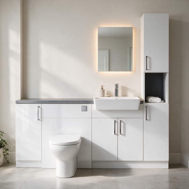 Oliver 1800 Gloss White Fitted Furniture Combination with Tall Boy