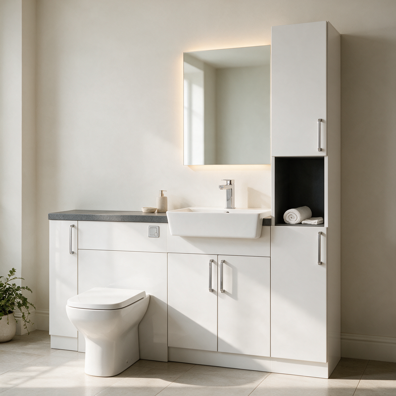 Oliver 1700 Gloss White Fitted Furniture Combination with Tall Boy