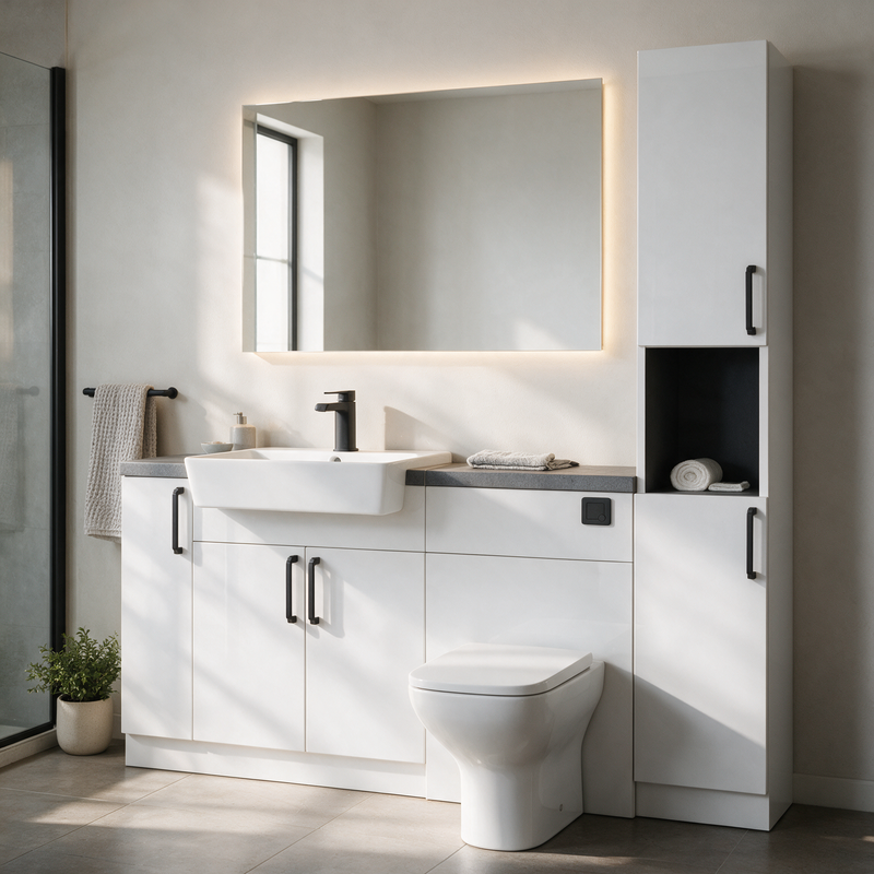 Oliver 1600 Gloss White Fitted Furniture Combination with Tall Boy