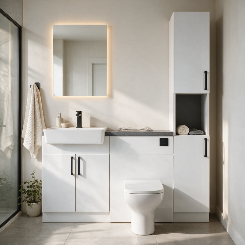 Oliver 1400 Gloss White Fitted Furniture Combination with Tall Boy