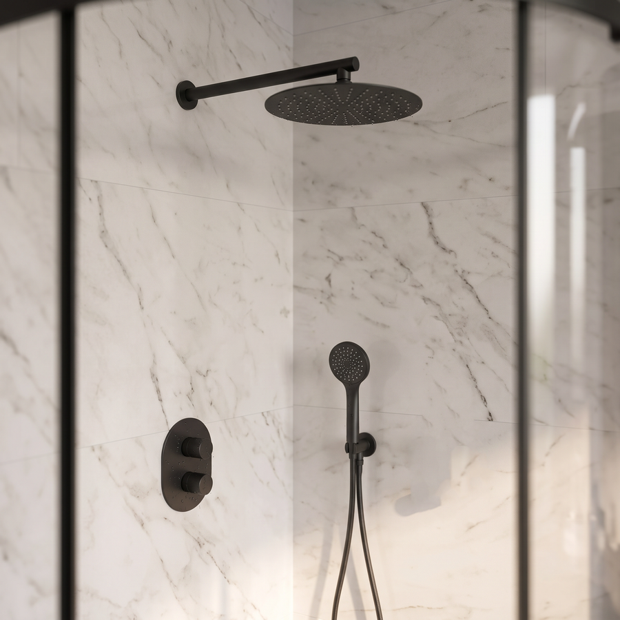 Linnea 1000mm Black Floorstanding Vanity Unit with 900 Quadrant Shower Enclosure Suite