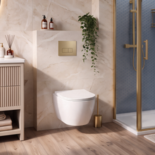 Linnea 1000mm Cashmere Vanity Unit Suite with Brushed Brass Corner Shower Enclosure & Freestanding Bath