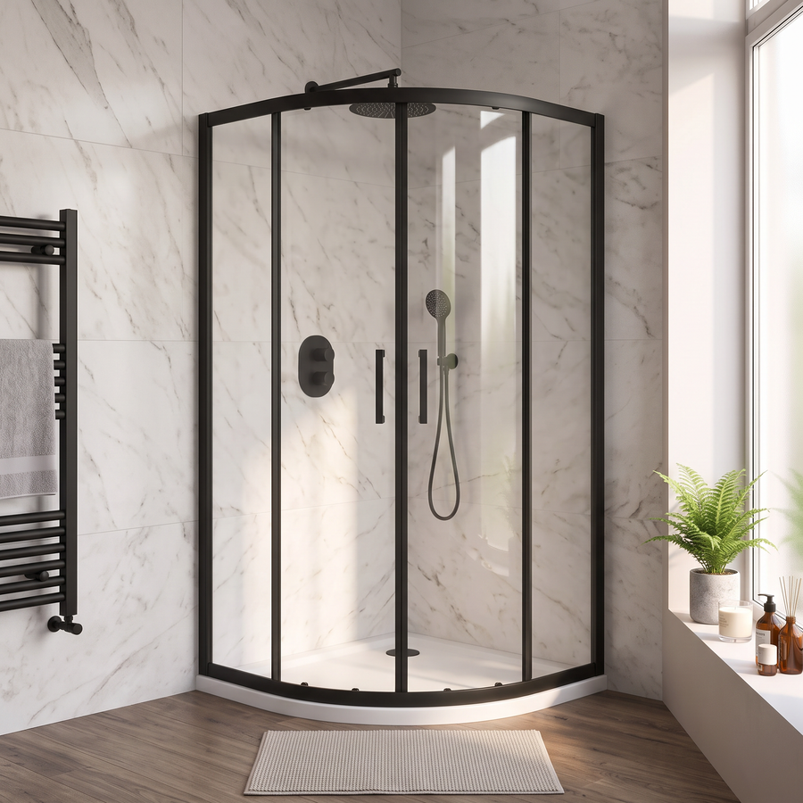 Linnea 1000mm Black Floorstanding Vanity Unit with 900 Quadrant Shower Enclosure Suite