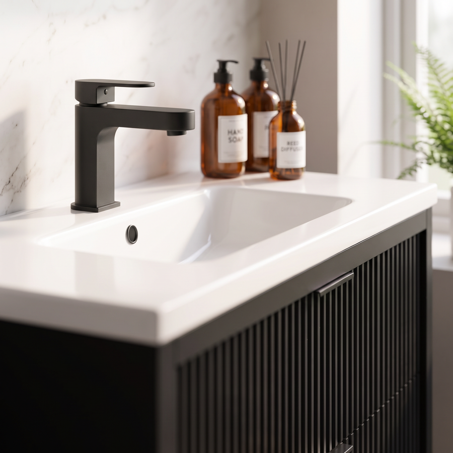 Linnea 1000mm Black Floorstanding Vanity Unit with 900 Quadrant Shower Enclosure Suite