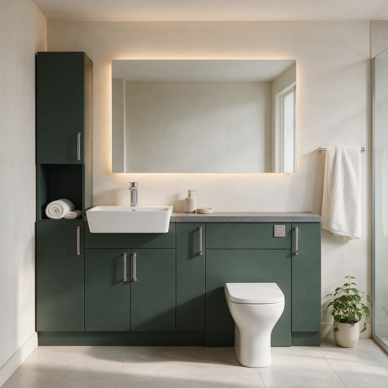 Oliver 1900 Matt Green Fitted Furniture Combination with Tall Boy