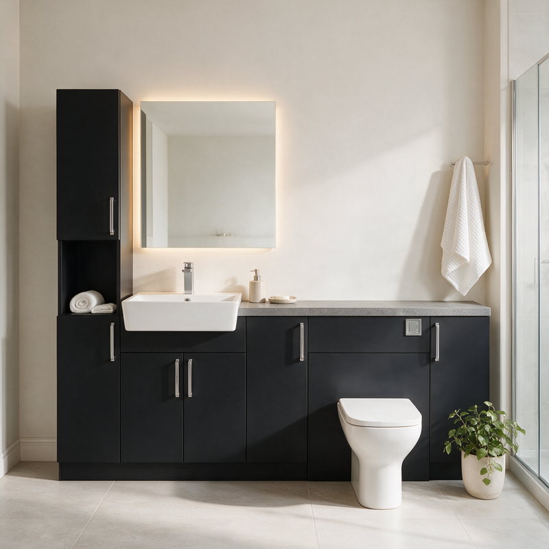 Oliver 2100 Matt Black Fitted Furniture Combination with Tall Boy