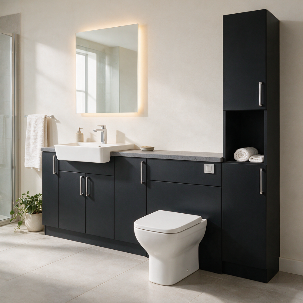 Oliver 2000 Matt Black Fitted Furniture Combination with Tall Boy