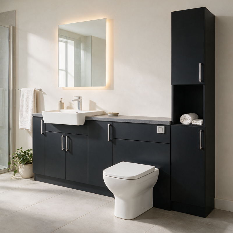 Oliver 2000 Matt Black Fitted Furniture Combination with Tall Boy