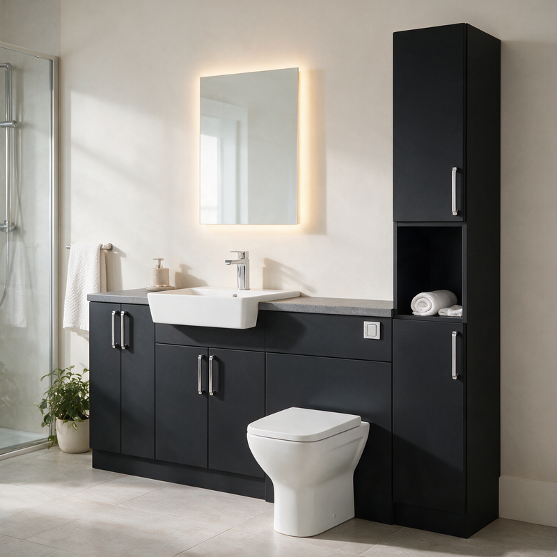 Oliver 1900 Matt Black Fitted Furniture Combination with Tall Boy