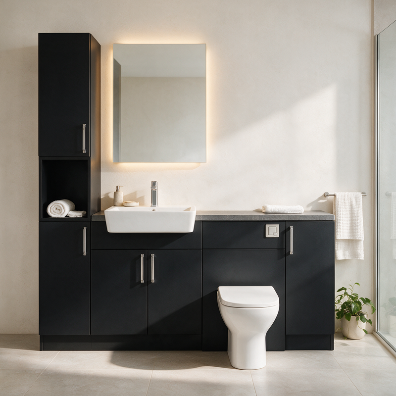 Oliver 1800 Matt Black Fitted Furniture Combination with Tall Boy