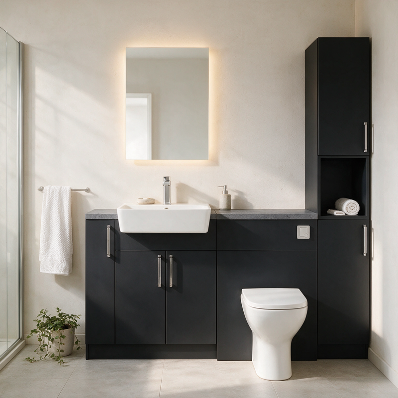 Oliver 1700 Matt Black Fitted Furniture Combination with Tall Boy