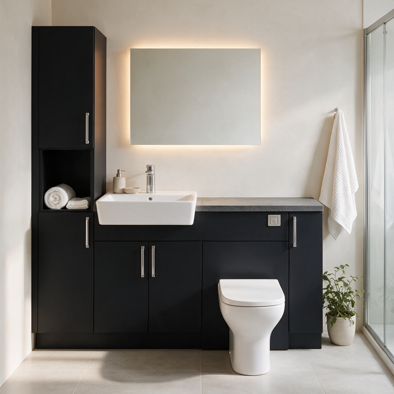Oliver 1600 Matt Black Fitted Furniture Combination with Tall Boy