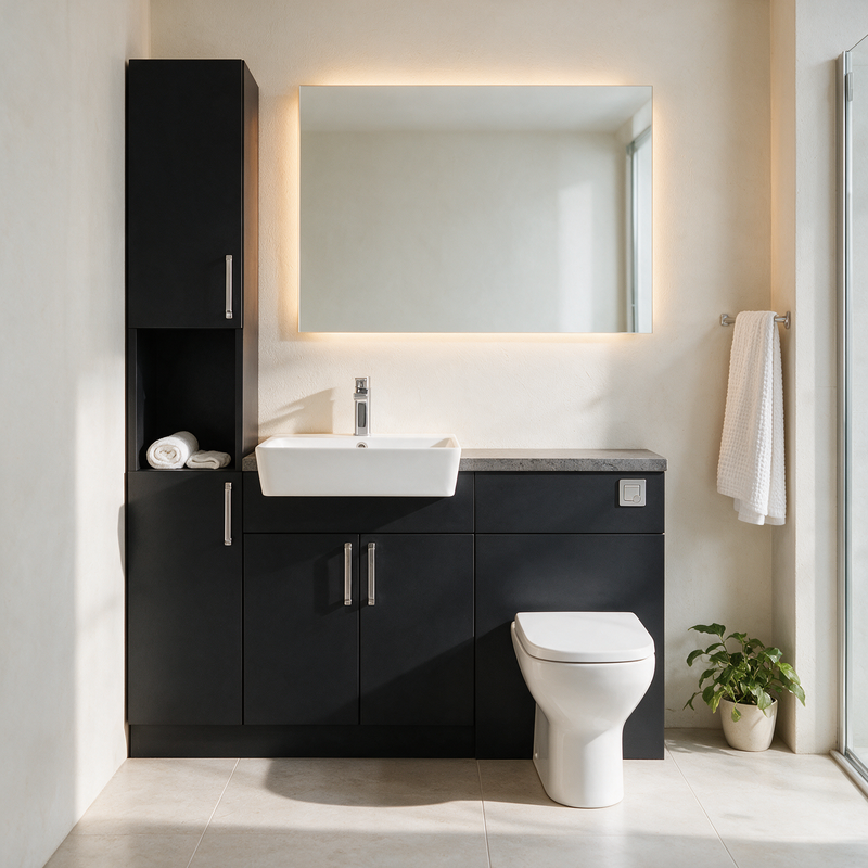 Oliver 1500 Matt Black Fitted Furniture Combination with Tall Boy
