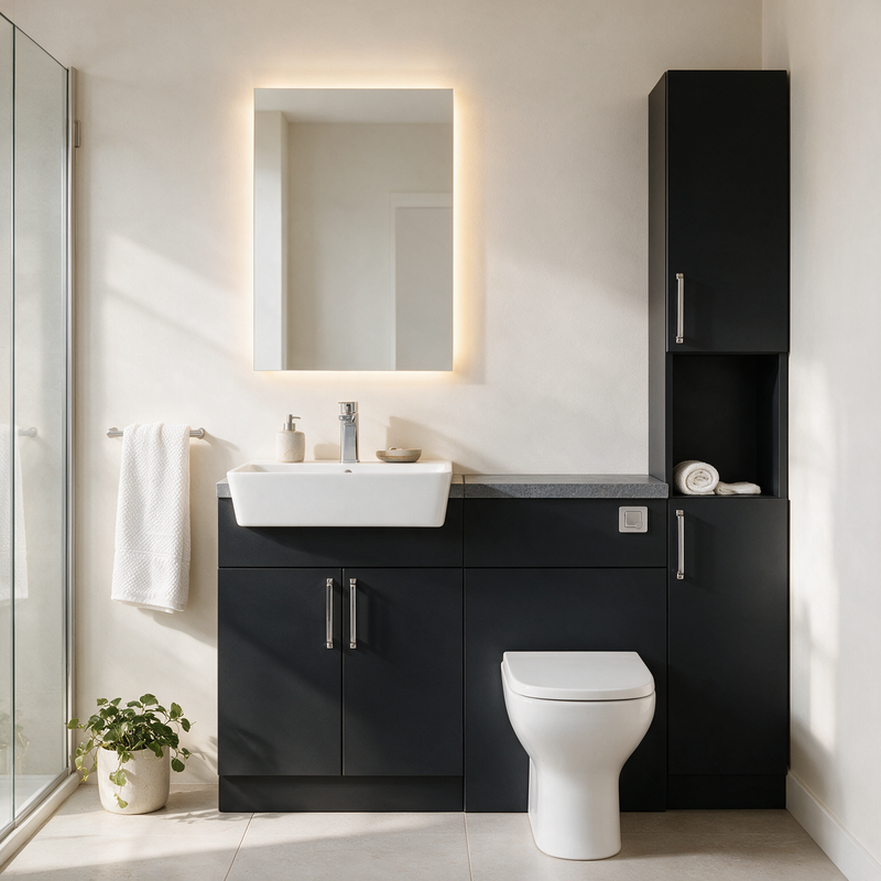 Oliver 1400 Matt Black Fitted Furniture Combination with Tall Boy