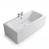 Studio shot of the 1700 x 800mm whirlpool bath with white front and end panels and chrome bath filler tap