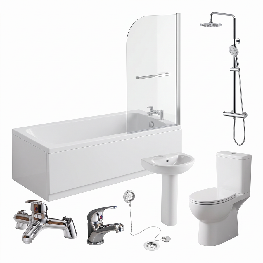 Galaxy Complete Bathroom Suite with 1700mm Bath, Shower, Bath Screen, Toilet & Basin