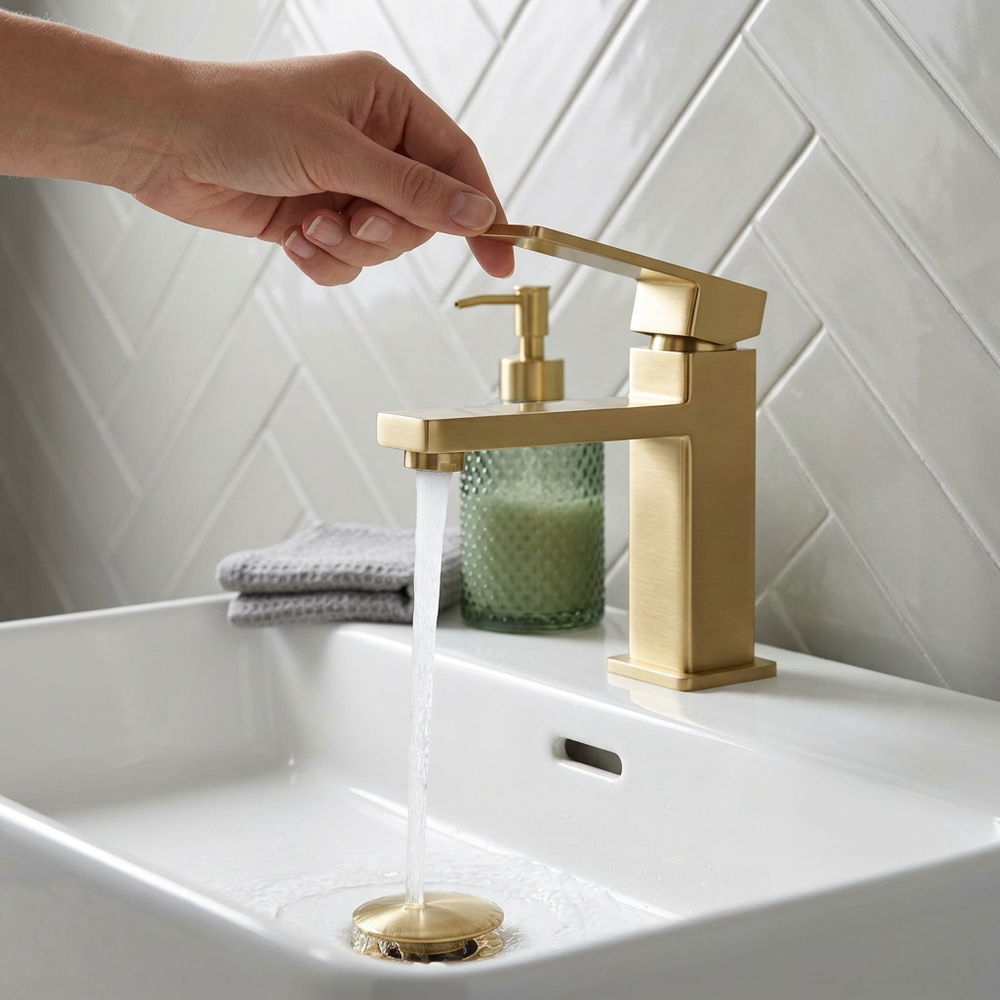 Blaze 510mm Wall Hung Basin with Brushed Gold Mono Mixer Tap, Waste & Chrome Bottle Trap - Complete Basin Set