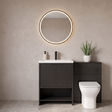 Linnea Black Complete Bathroom Suite with 1700mm Fluted Freestanding Bath, Vanity Unit, Toilet and Heated Towel Rail