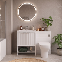 Linnea White Complete Bathroom Suite with 1700mm Whirlpool Shower Bath, Vanity Unit, Toilet, Shower & Heated Towel Rail