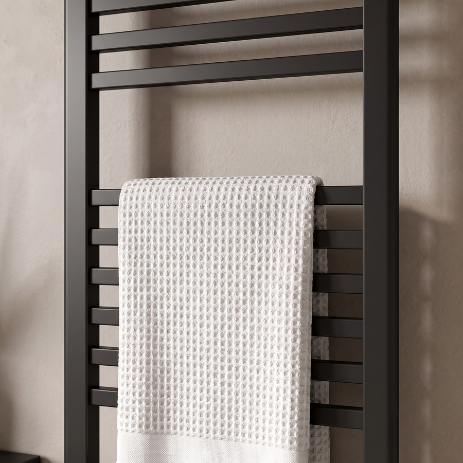 Linnea Black Complete Bathroom Suite with 1700mm Fluted Freestanding Bath, Vanity Unit, Toilet and Heated Towel Rail