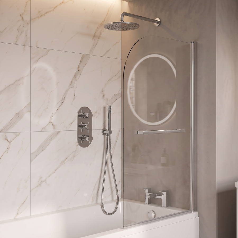 Linnea White Complete Bathroom Suite with 1700mm Whirlpool Shower Bath, Vanity Unit, Toilet, Shower & Heated Towel Rail